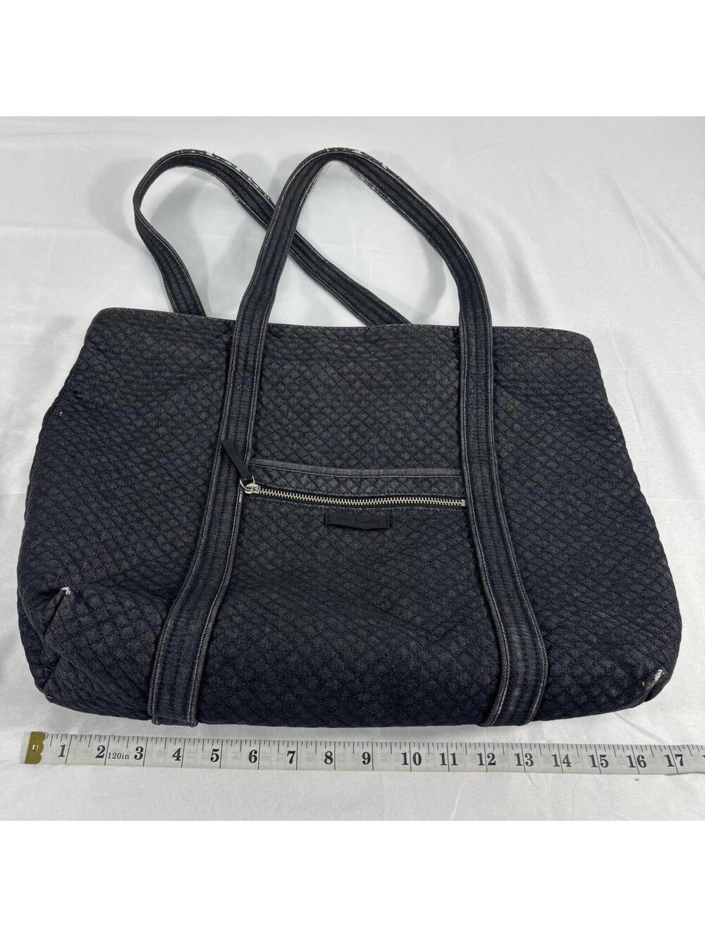 Vera Bradley Iconic Vera Dark Gray Denim Quilted Travel Tote